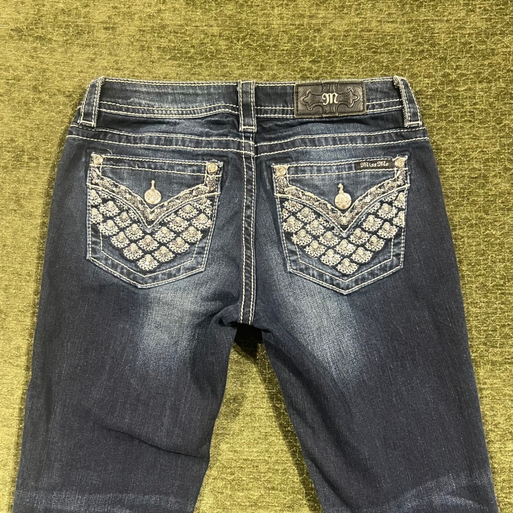 Miss Me Signature Slim Boot Jeans Womens 28 Blue Dark Wash Embroidered JP7726SBV